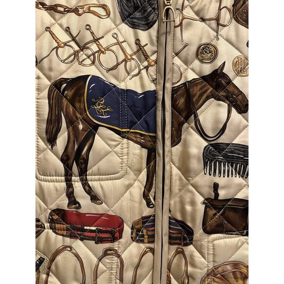 Lauren Ralph Lauren Equestrian Horse Print Quilted Vest XL Preppy Riding - Picture 5 of 11
